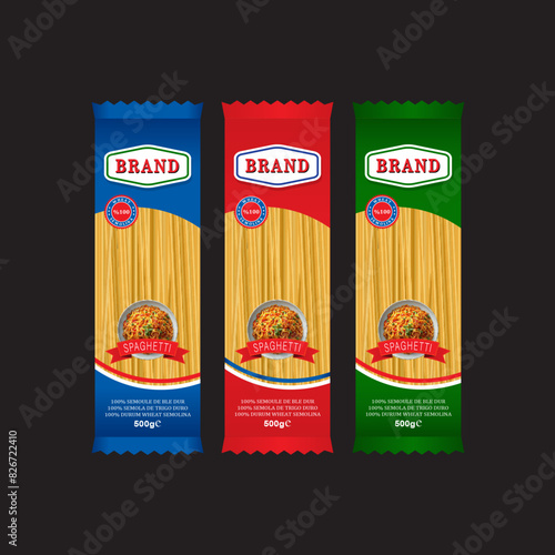Fully Editable Vector, Spaghetti Packet Mock-Up Design, Collection of 3 design Pack, Noodles and Spaghetti Pack