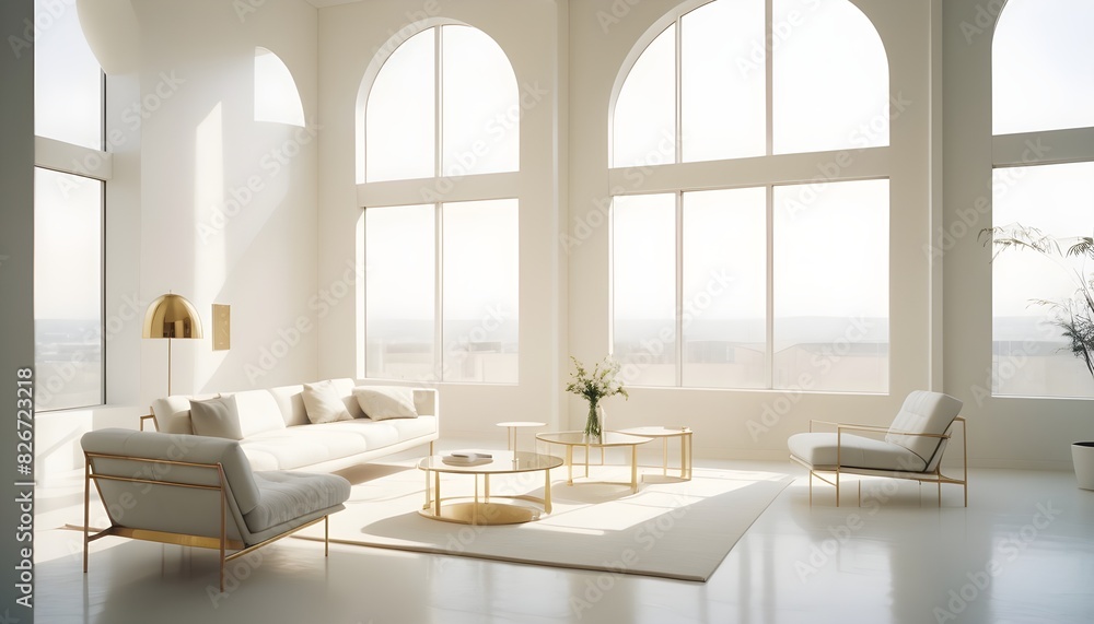 Fototapeta premium white and gold theme interior modern minimalism photo realism