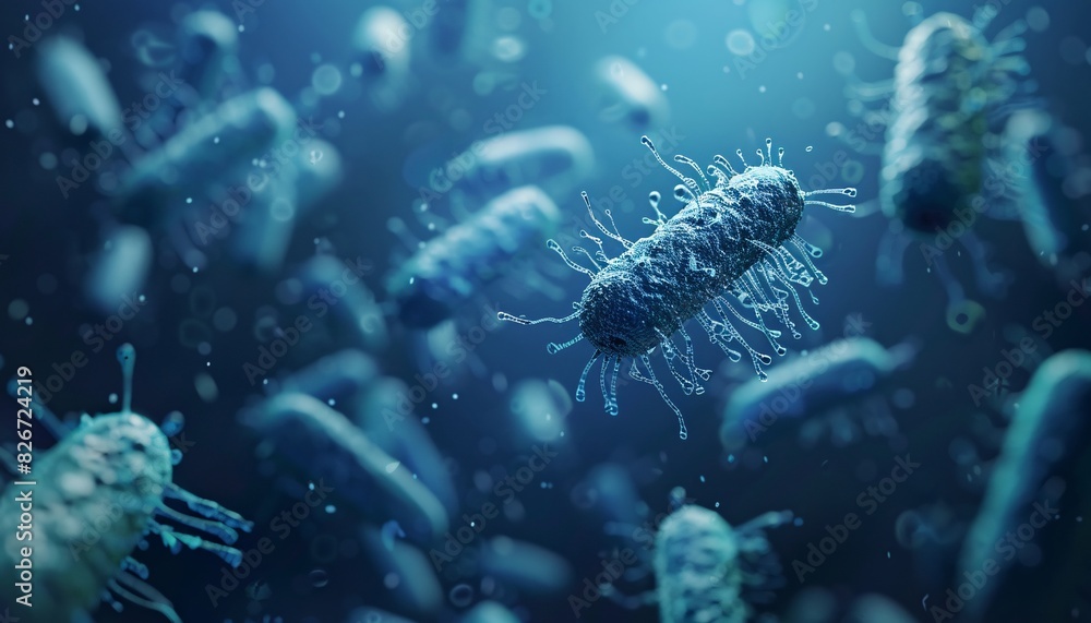 close up of Bacteria plain blue color scientific background style close up of Bacteria plain blue color scientific background style