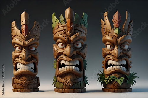 Tiki Totem Pole Characters