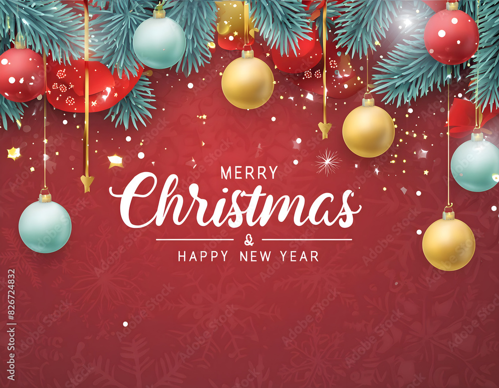 Fototapeta premium Festive background with a Merry Christmas and Happy New Year greeting, suitable for holiday season designs.