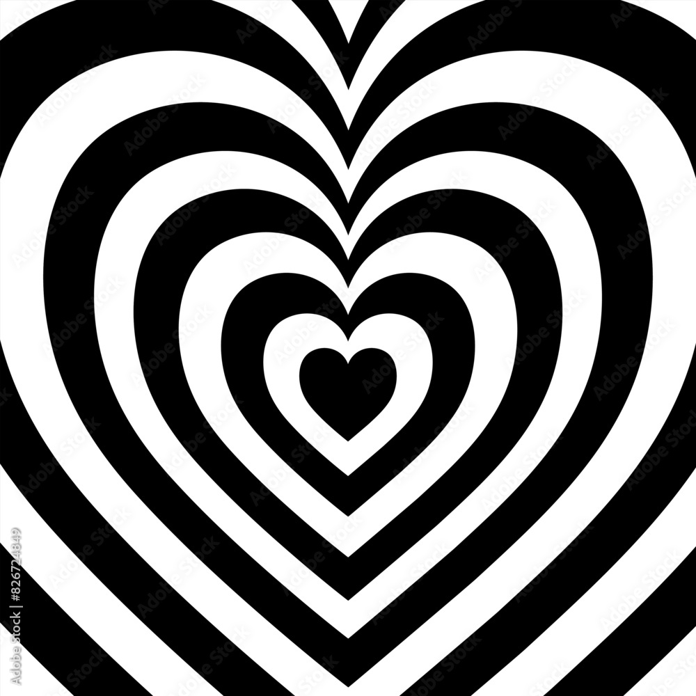 Heart Tunnel background. Black white heart tunnel. Love backdrop. Black white contrast wallpaper, love theme, romantic print. Valentines Day abstract background. Hypnotic heart, optical illusion. Heart Tunnel background. Black white heart tunnel. Love backdrop. Black white contrast wallpaper, love theme, romantic print. Valentines Day abstract background. Hypnotic heart, optical illusion.