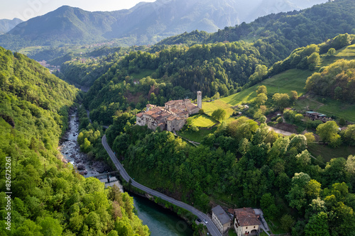 Aerial view of Cornello dei Tasso, enchanting old village