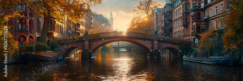 Arch Bridge Over Canals in the Speicherstadt,
Street background image world cities
 #826725626