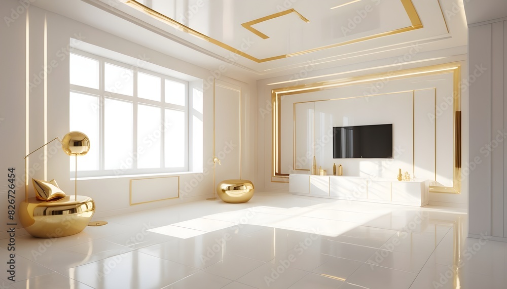 Fototapeta premium white and gold theme interior modern minimalism photo realism