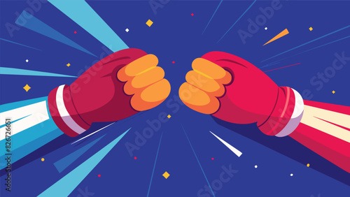 The boxers fists flew in a blur of motion as they delivered powerful hits to their VR opponents the sound of impact echoing in the simulated ring.. Vector illustration