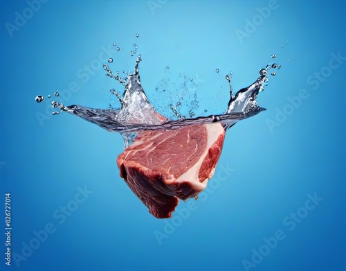 Meat dropping into water during macro photography