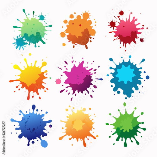set of Multicolor powder explosion on White background  
