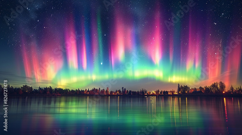 A photorealistic depiction of the northern lights 
