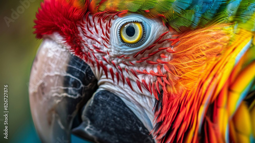 Extreme closeup on head of a colorful parrot