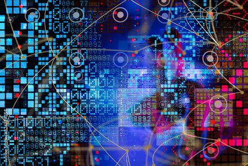 Neural network 3D illustration. Big data and cybersecurity