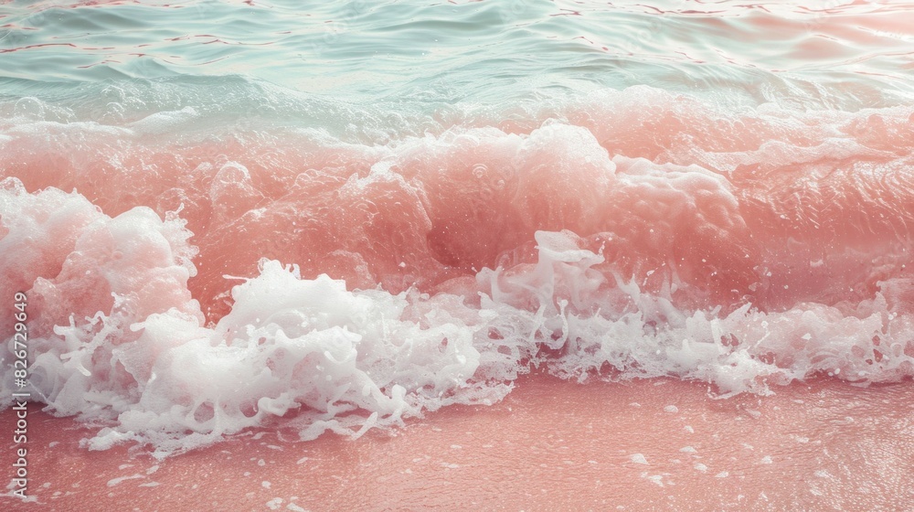 Pink and blue ocean waves crashing on a beach Pink and blue ocean waves crashing on a beach