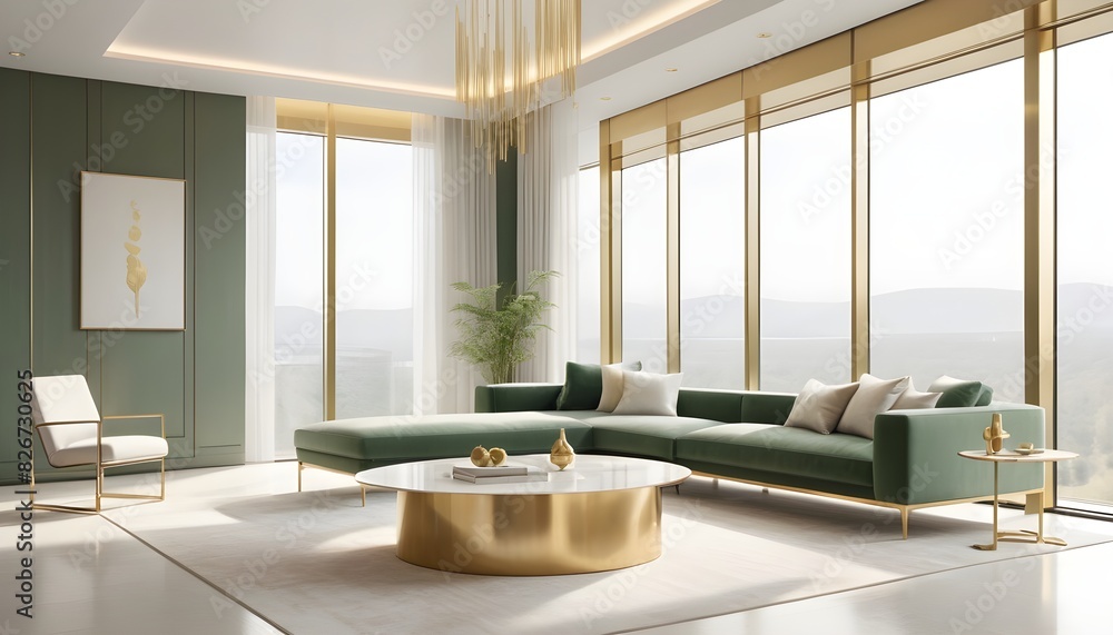 Fototapeta premium white and gold theme interior modern minimalism photo realism