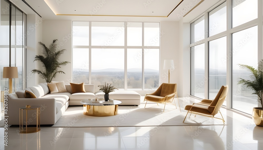 Fototapeta premium white and gold theme interior modern minimalism photo realism