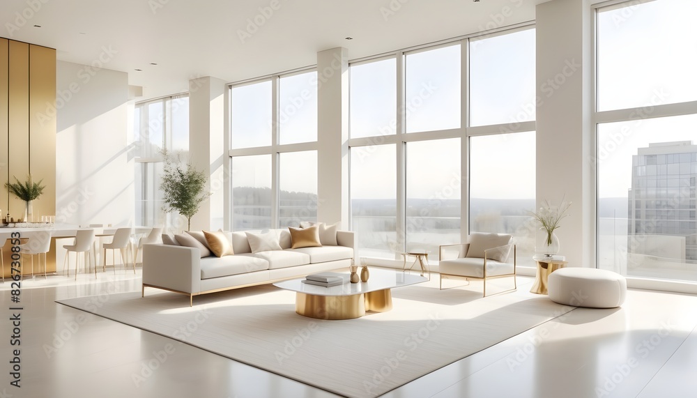 Fototapeta premium white and gold theme interior modern minimalism photo realism