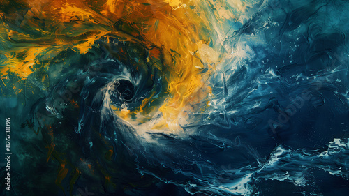 Swirls of dark blues and flashing yellows representing an abstract night scene