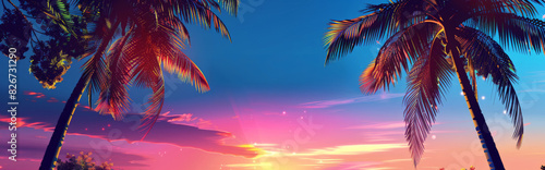 panorama of palm trees against sunset