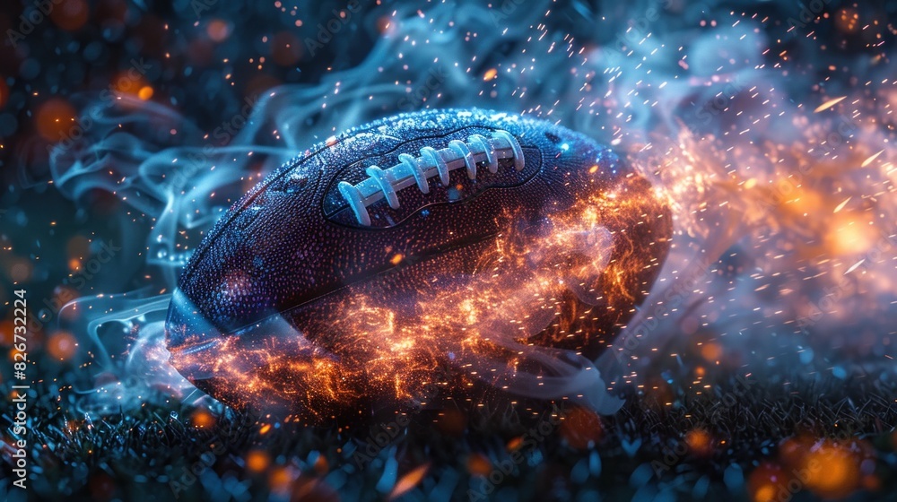 A football being thrown with a lightning trail in motion A football being thrown with a lightning trail in motion