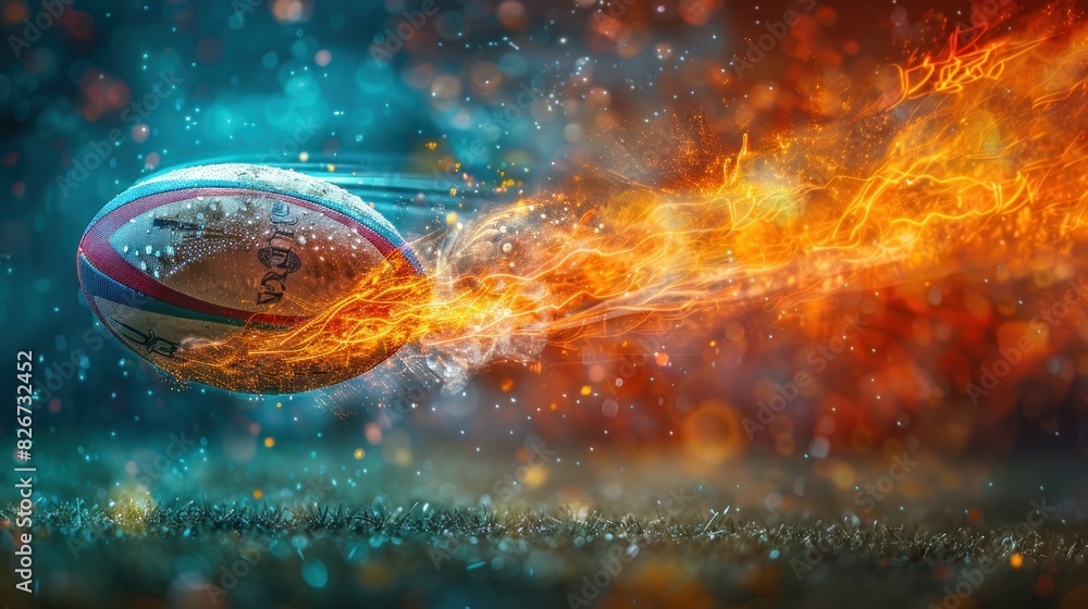 A rugby ball being passed with lightning trails in motion Stock ...