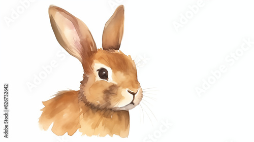 water color illustration of a brown rabbit side view on white background