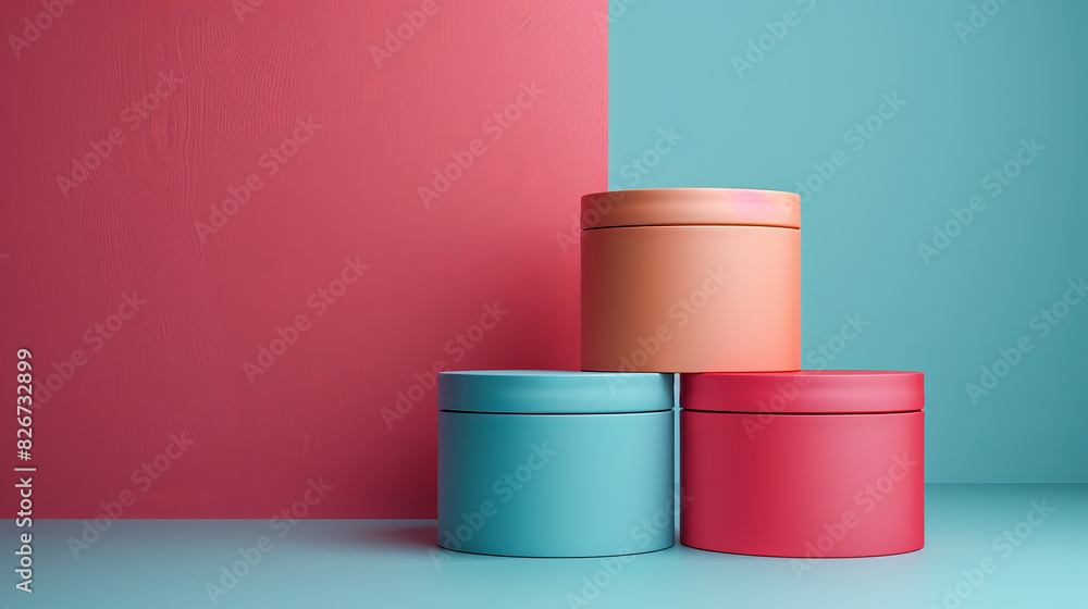 Three boxes are stacked on top of each other, with one being blue, one being red Three boxes are stacked on top of each other, with one being blue, one being red