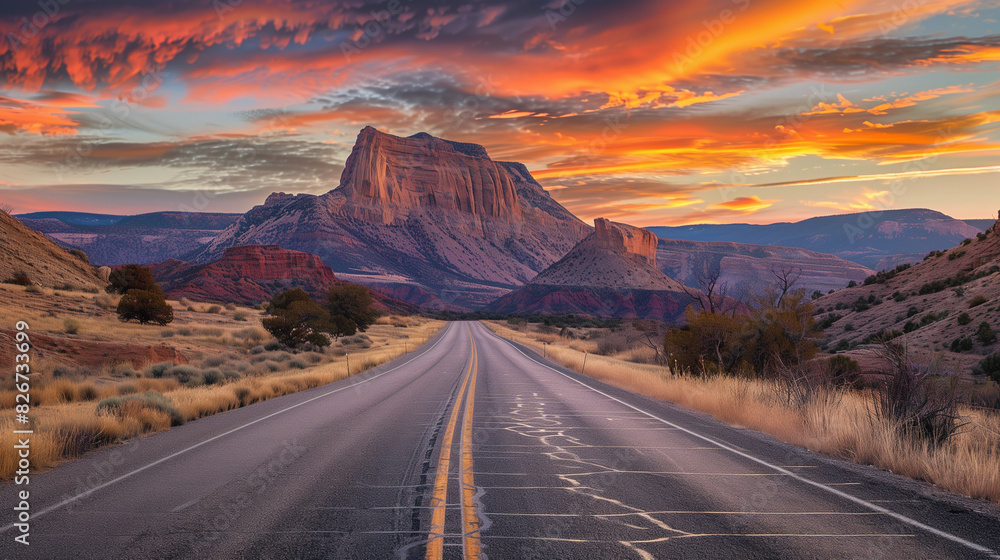 Sunset Over Classic American Mountain Scenery Along Route 66 Sunset Over Classic American Mountain Scenery Along Route 66