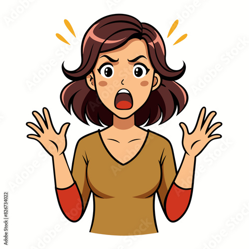 Vector illustration: An excited woman says something, desperately gesturing and conveying her emotions