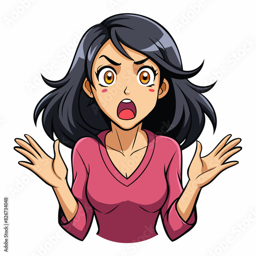 An emotional woman actively gesticulates, expressing her thoughts: vector illustration of live communication