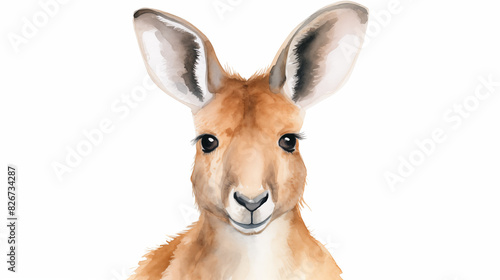 water color illustration of a kangaroo face front view on white background