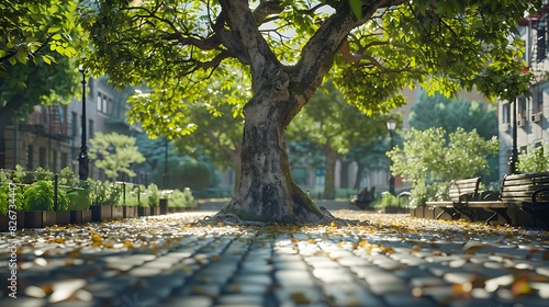 Natural beauty of a historic tree in an urban square