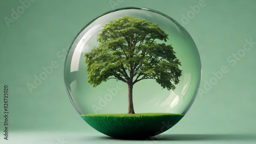 A tree emerging inside an Earth shaped glass sphere represents the planet s natural beauty and the importance of ecological conservation for a healthy environment.