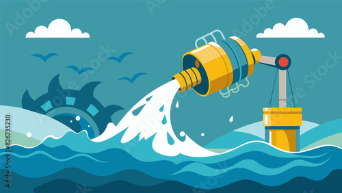 The mechanical hum of the submersible pump is drowned out by the crashing waves as it continues its relentless task drawing out oil from the depths of. Vector illustration