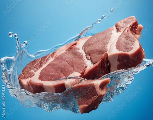Meat dropping into water during macro photography
