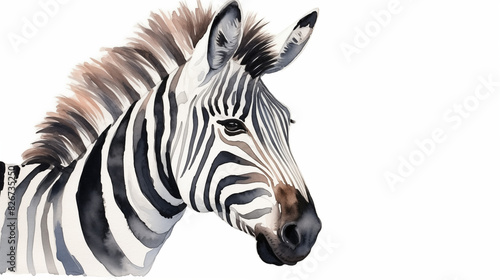 water color illustration of a zebra side view on white background
