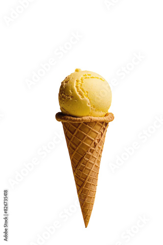 Summer funny creative concept of flying wafer cone with scoop of ice cream. Isolate, transparent background. © Vladislav