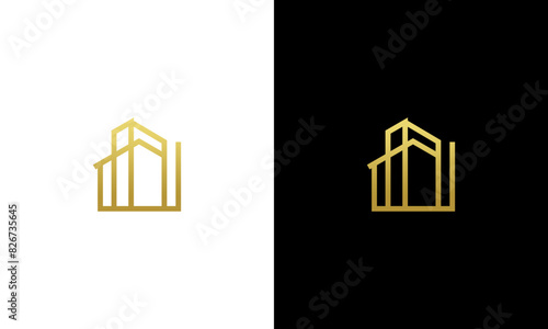 abstract line style building gold color logo design vector