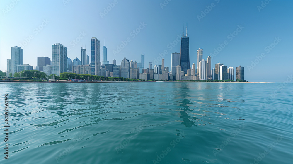 Panoramic Chicago City Skyline Urban View Panoramic Chicago City Skyline Urban View