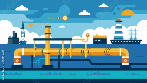 The subsea oil pipeline invisible to most is a constant reminder of our dependence on oil and the complex infrastructure supporting it.. Vector illustration