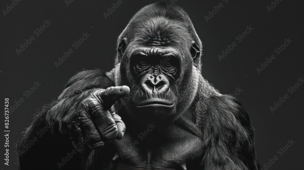 Animated dancing gorilla pointing at the camera with one paw,Scratch board imitation in black and white., Animated dancing gorilla pointing at the camera with one paw,Scratch board imitation in black and white.,
