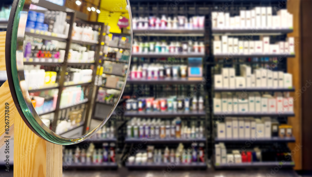 buying make up at cosmetics section in store. choosing cosmetics, perfumes, creams and shampoos buying make up at cosmetics section in store. choosing cosmetics, perfumes, creams and shampoos