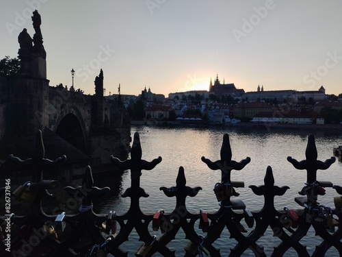 sunset panorama of pregue city in czech republic photo