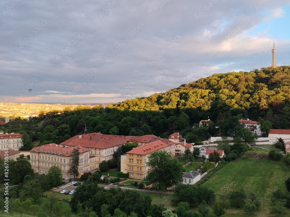 Fototapeta premium sunset panorama of pregue city in czech republic