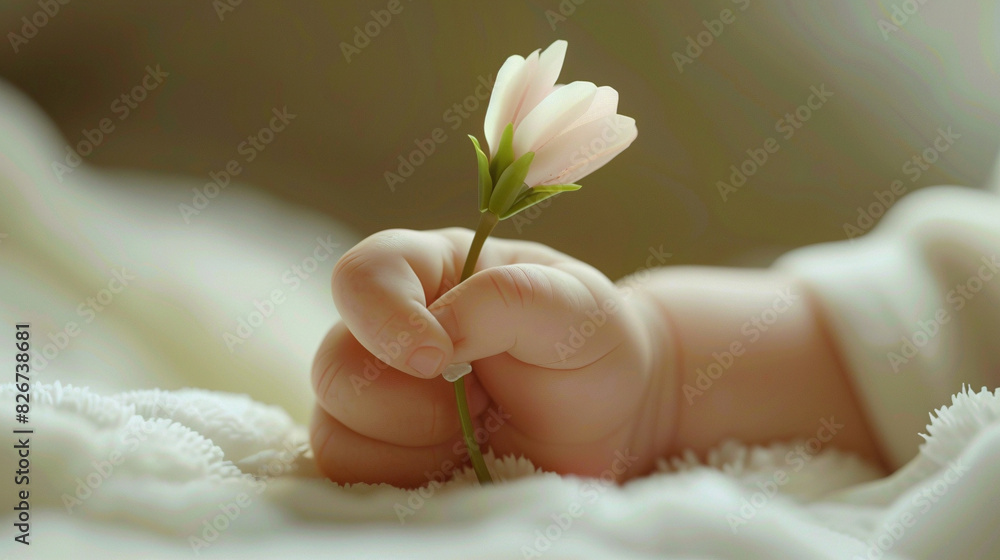 New Beginnings: A Newborn's Delicate Grasp on Life's Bloom New Beginnings: A Newborn's Delicate Grasp on Life's Bloom