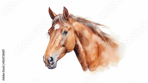 water color illustration of brown horse side view on white background