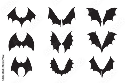 Halloween black bat silhouettes set isolated on white background. Black Bat vector Illustration. Black Bat art work.