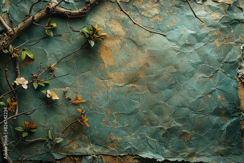 Wabi-sabi background, where hand-made paper meets natural dye and sumi ink.
 photo