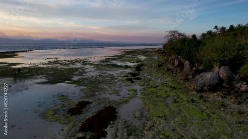 Wallpaper Mural 4K Aerial Drone video of beautiful beach with turquoise water and a lively reef on a sunny day with mountains in the back.  Badian Lambig beach, Philippines Torontodigital.ca
