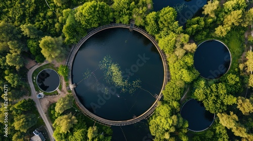 top view pond in the middle of the lake photo