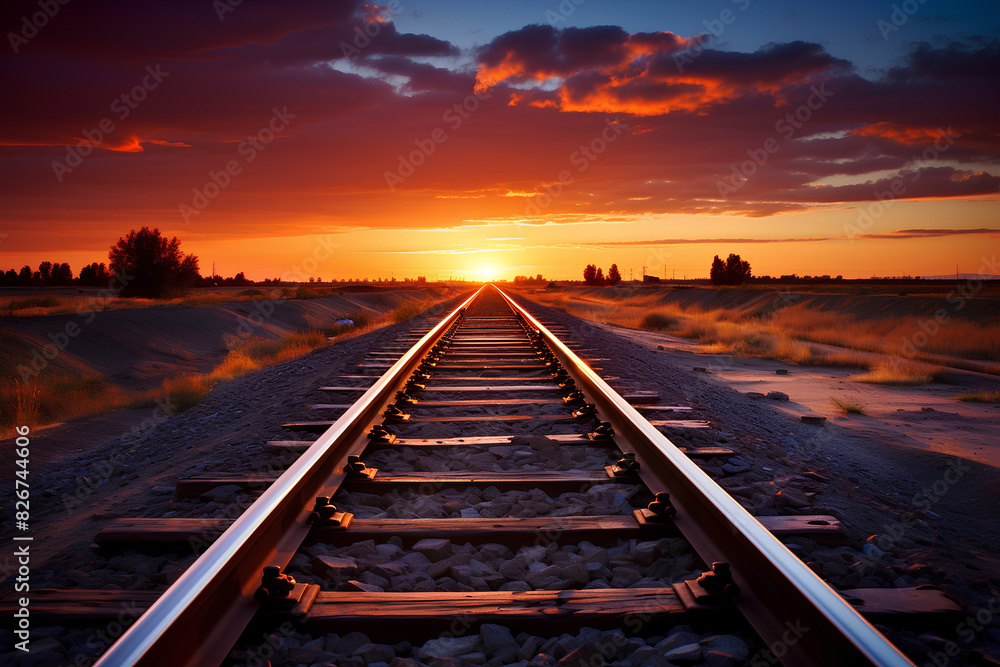 Fototapeta premium railway track in the sunset 