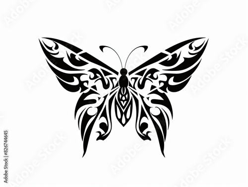 Intricate Butterfly Tribal Tattoo: High-Resolution Vector Design for Professional T-Shirt Logo © FU